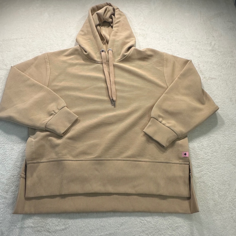 Simply Southern Ribbed Hoodie Tan Khaki Corded Pullover Small